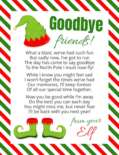 Elf on the Shelf goodbye letter