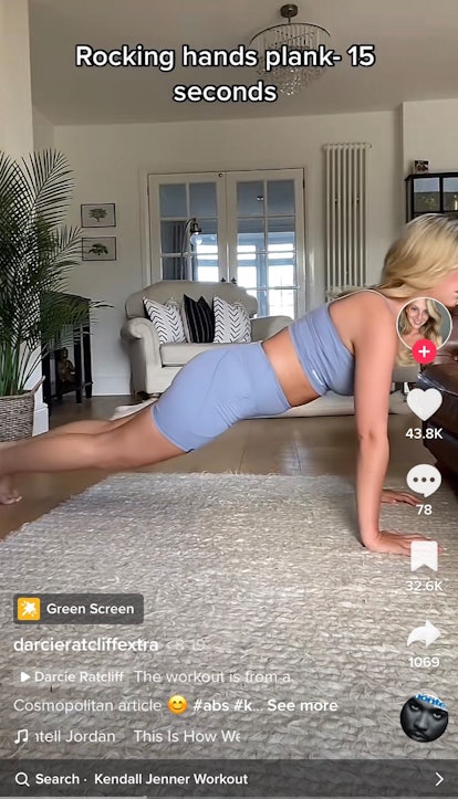 A TikToker does a plank as part of Kendall Jenner's 11-minute ab workout on TikTok. 
