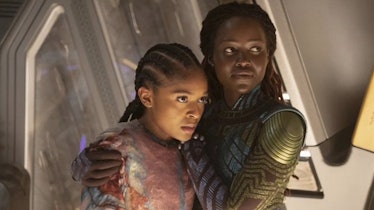 Dominique Thorne and Lupita Nyong'o as Riri Williams and Nakia in Black Panther: Wakanda Forever