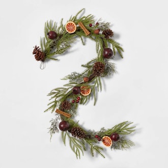 Mixed Greenery With Faux Fruit Christmas Garland
