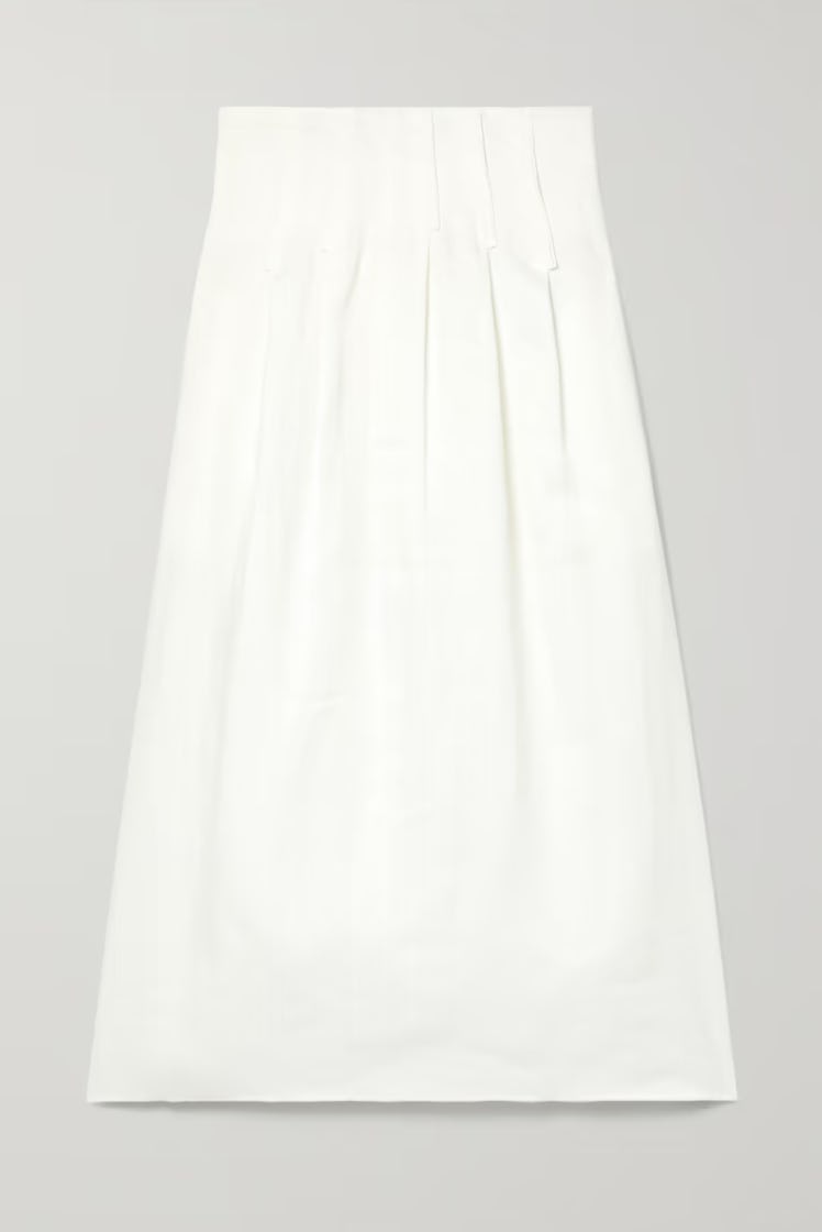Pleated Linen Midi Skirt