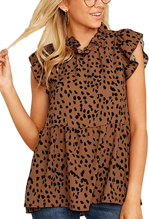 Angashion Cap Sleeve Babydoll Blouse