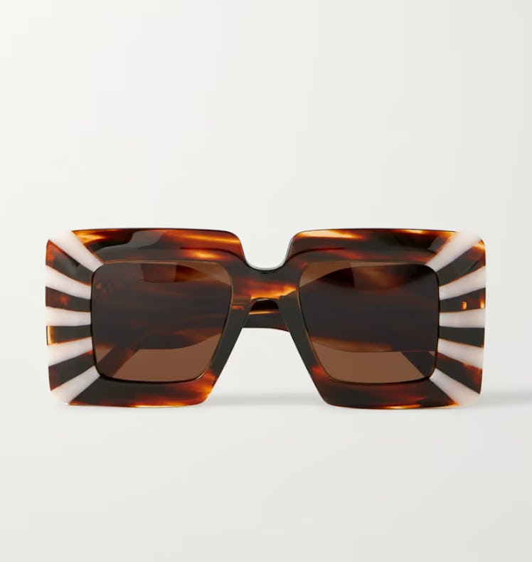 Oversized Square-Frame Tortoiseshell Acetate Sunglasses