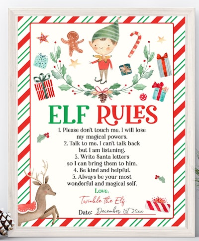 elf on a shelf rule card 