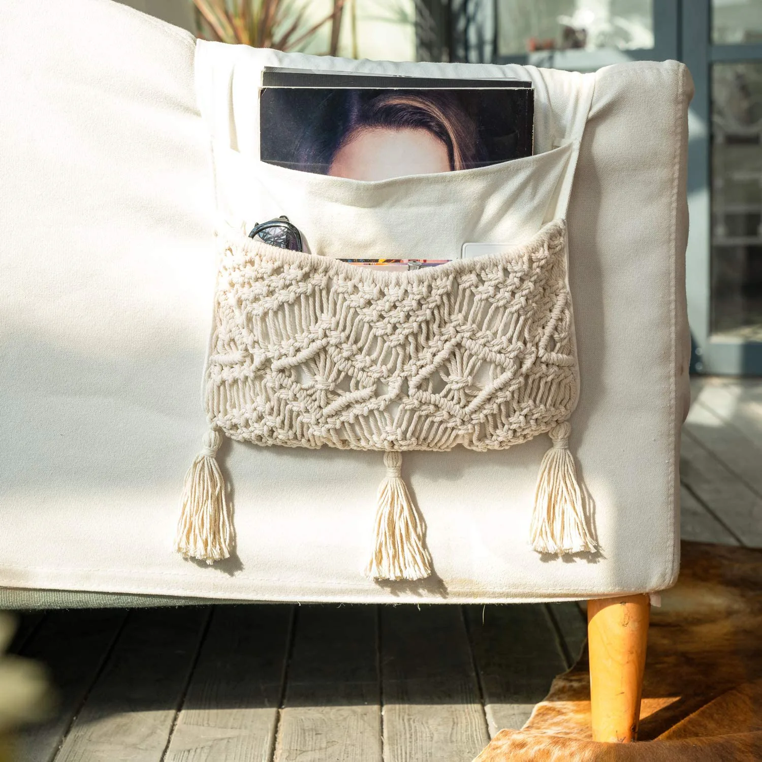 Mkono Macramé Sofa Armrest Organizer