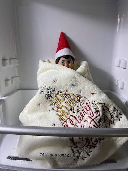 an elf hiding in the fridge in an article about if elf on the shelf is real