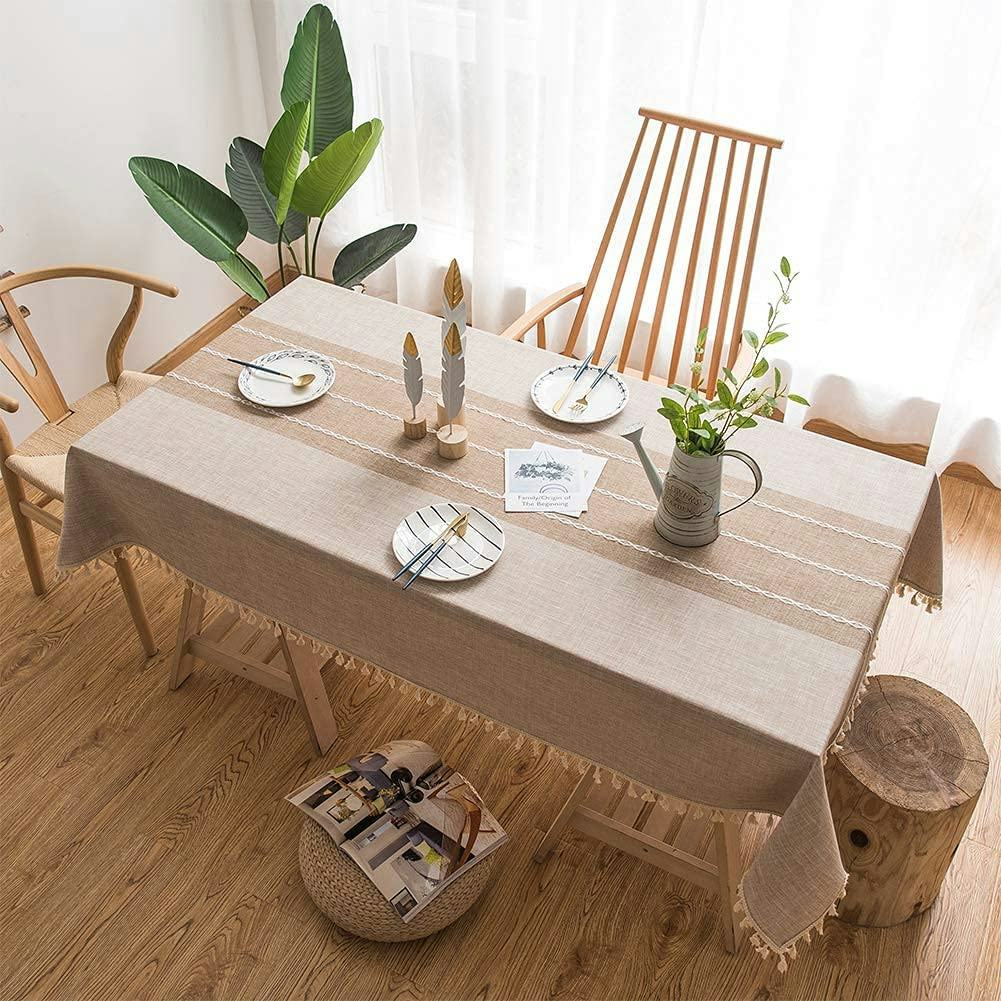 Lipo Waterproof  Embroidered Burlap Tablecloth