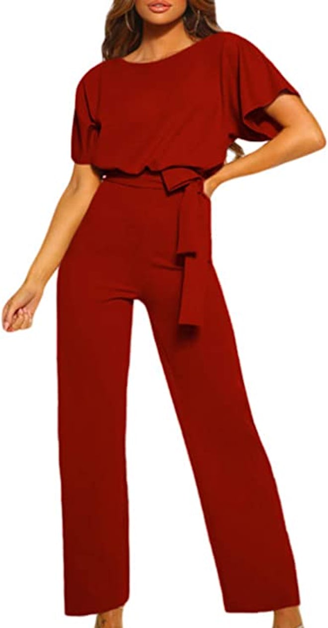 Happy Sailed Short-Sleeve Belted Wide-Leg Pant Romper