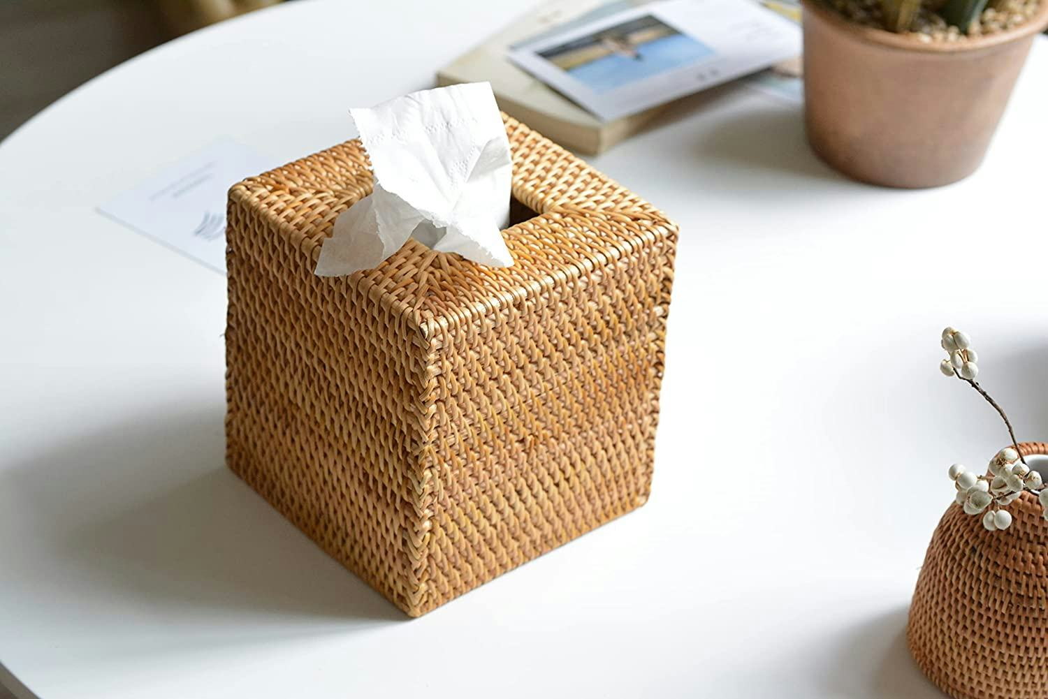 YANGQIHOME Rattan Square Tissue Box Cover
