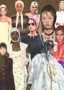 A collage of celebs and models alike wearing bonnets, the hottest new accesory