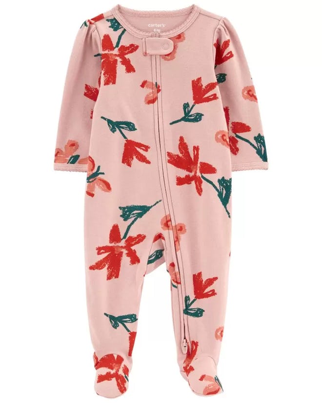 Carter's Black Friday deals include baby pajamas, like this pink floral footie.