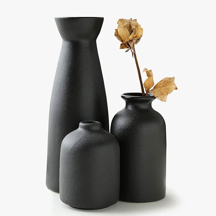 KIOXOHO Black Ceramic Vase Set (3-Pieces)