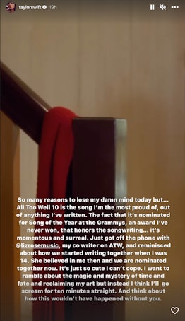On Nov. 16, Taylor Swift penned an emotional message about her track, "All Too Well (10 Minute Versi...