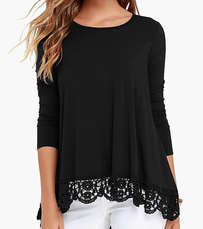 QIXING Lace Trim Blouse