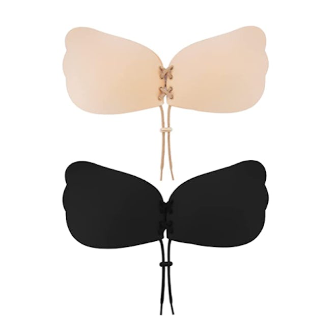 This two-pack of backless, strapless bras have a drawstring design that adjusts the tightness and li...
