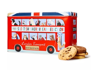 Target's Marks & Spencer holiday treats include the Scottish Shortbread Biscuit Bus Tin.