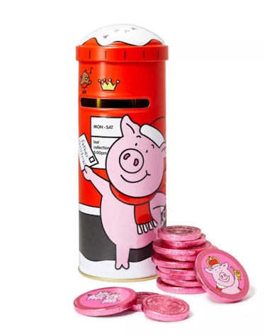 Target's Marks & Spencer holiday treats include the Percy Pig Piggy Bank Tin.