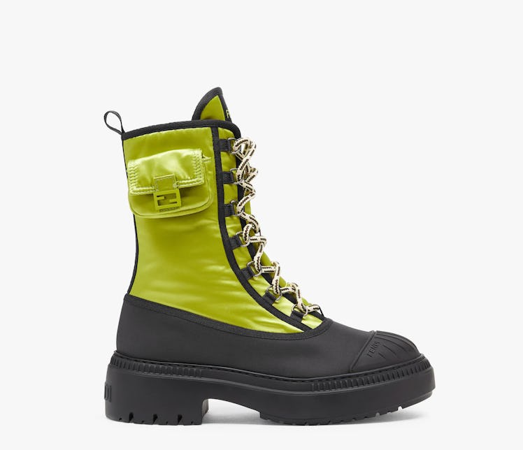 Fendi Domino Acid Green Nylon Biker Boots