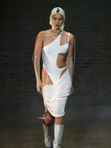A model walks the runway at the Elena Velez fashion show at the Chelsea Factory on September 10, 202...