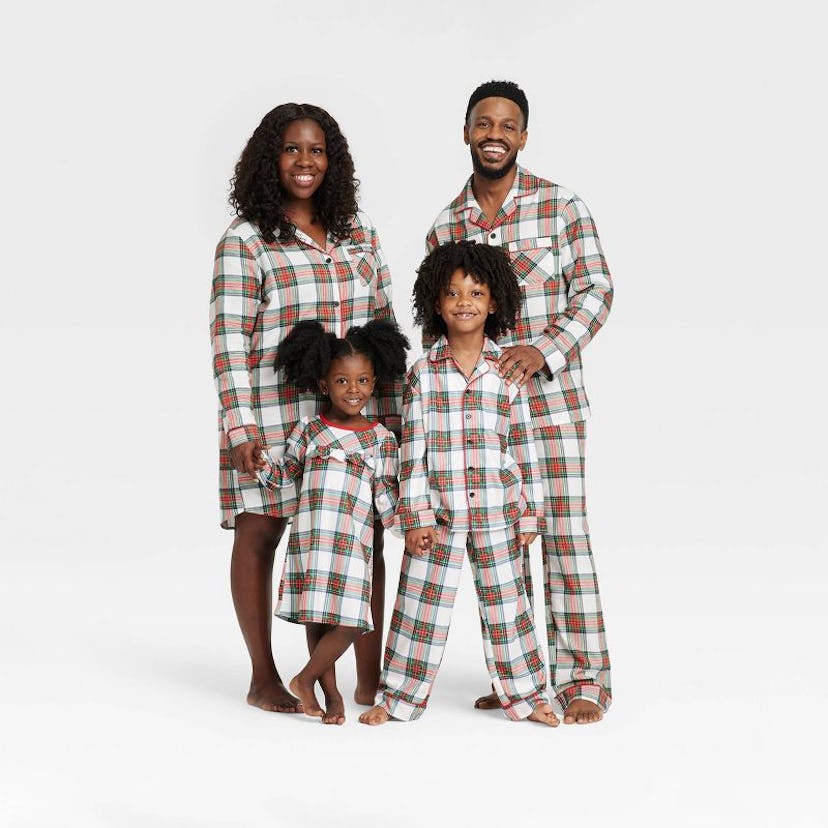 Holiday Cream Tartan Plaid Matching Family Pajamas Collection
