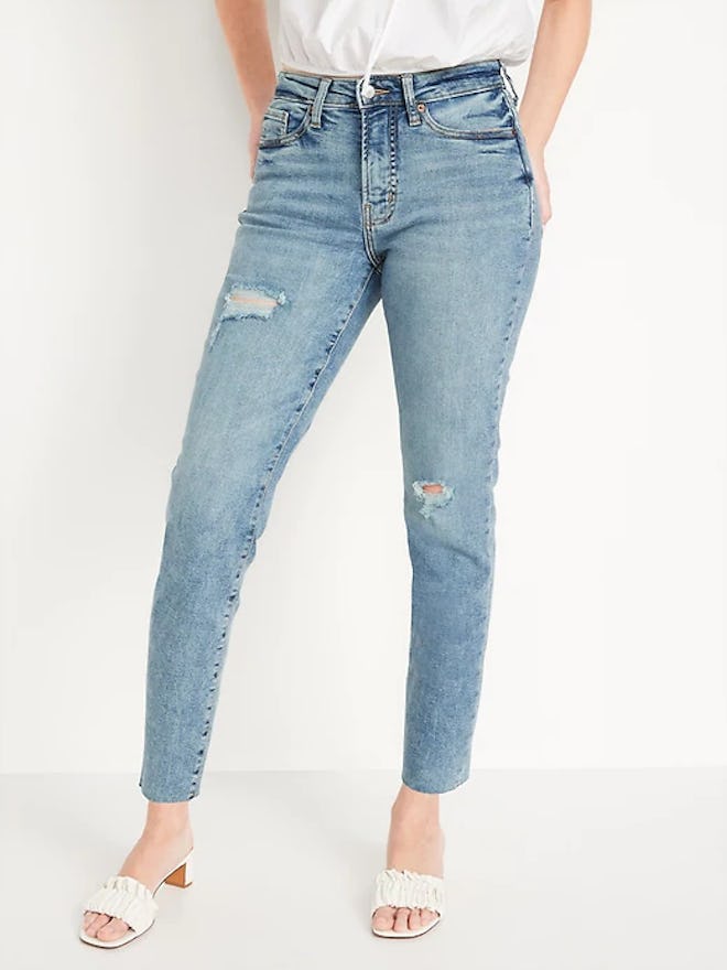 High-Waisted O.G. Straight Ripped Cut-Off Ankle Jeans