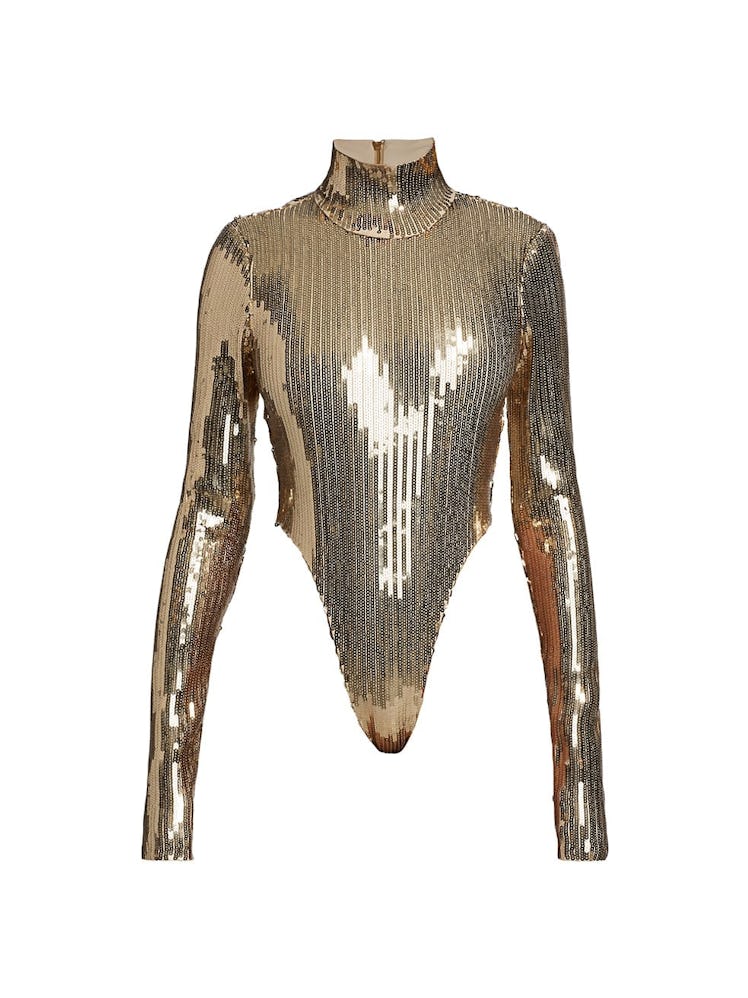 LaQuan Smith gold sequin turtleneck bodysuit