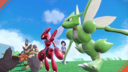 Kleavor, Scizor, and Scyther, as seen in Pokémon Scarlet and Violet. 