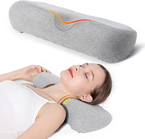 This neck pillow helps reduce pain and makes it easier to get comfortable.