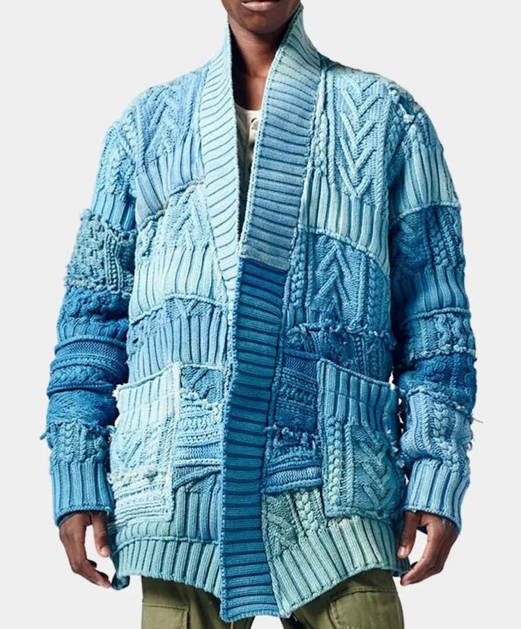 Greg Lauren Patchwork Fisherman Cardigan Sweater