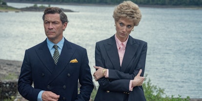 Dominic West as Prince Charles and Elizabeth Debicki as Diana in Season 5 of 'The Crown' via Netflix...