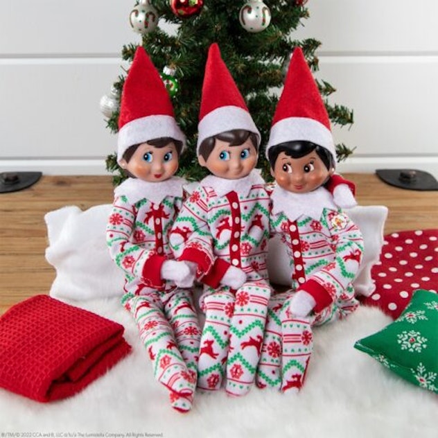 three elves in pjs in a list of Elf on the Shelf name ideas