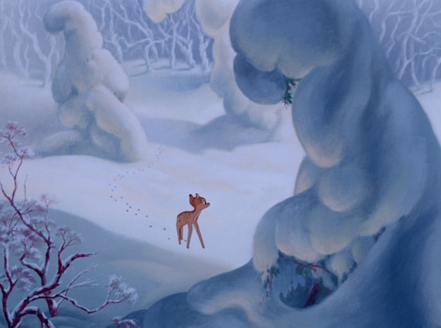 Bambi walks through the snow