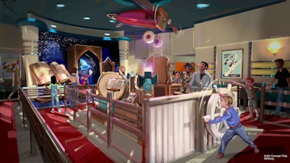 Concept art of the new Mickey & Minnie's Runaway Railway attraction at Disney's ToonTown reopening i...