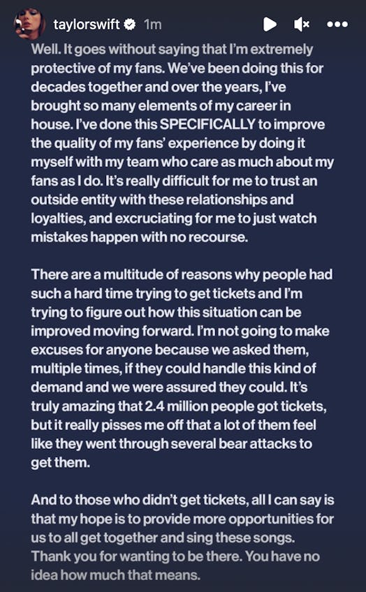 Taylor Swift’s Eras Tour Instagram story