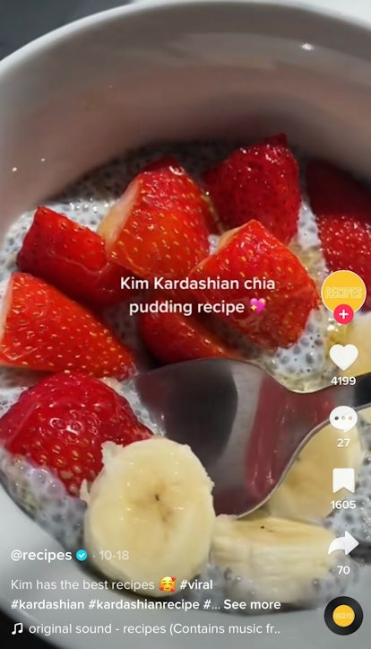 A TikToker shows how to make Kim Kardashian's chia seed pudding recipe on TikTok which went viral in...