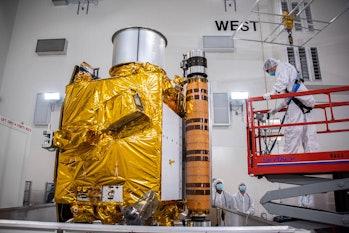 An image of NASA's DART being unboxed in California.