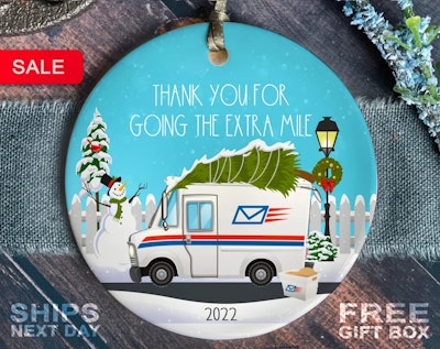 A Christmas ornament is a cute holiday gift for mail carriers.
