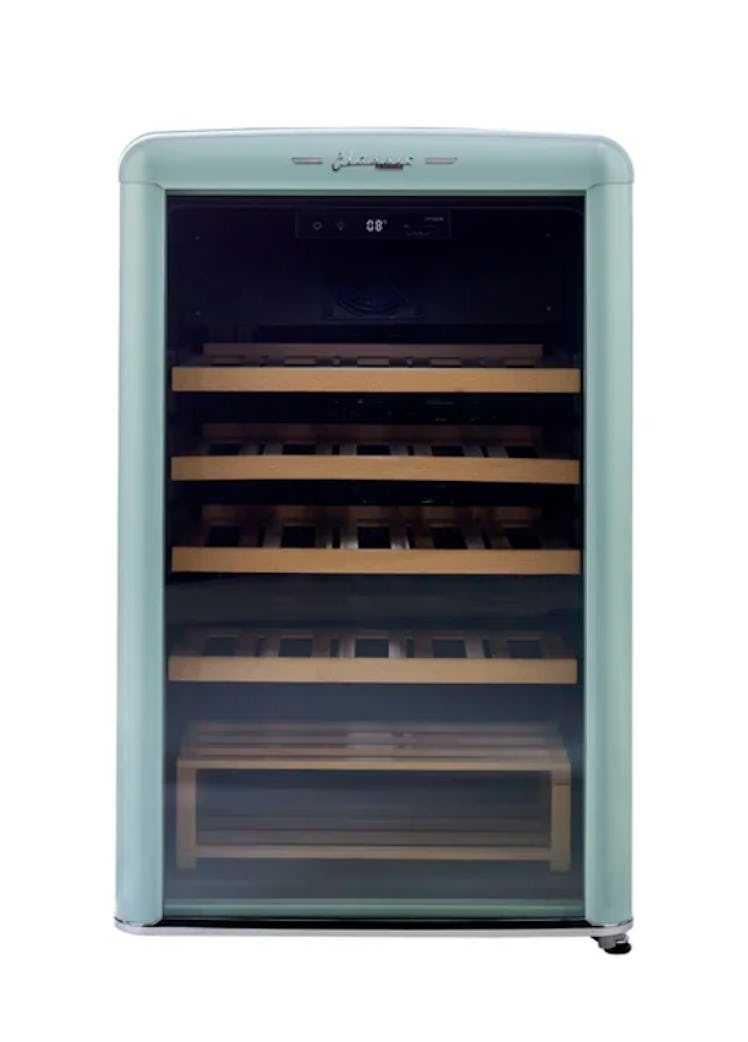 Classic Retro 28 Bottle Freestanding Single Zone Wine Cooler with Wood Shelves