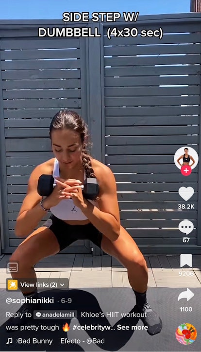 A TikToker shows Khloe Kardashian's HIIT workout, according to TikTok, which includes side steps. 