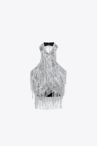 Zara silver fringe halterneck top