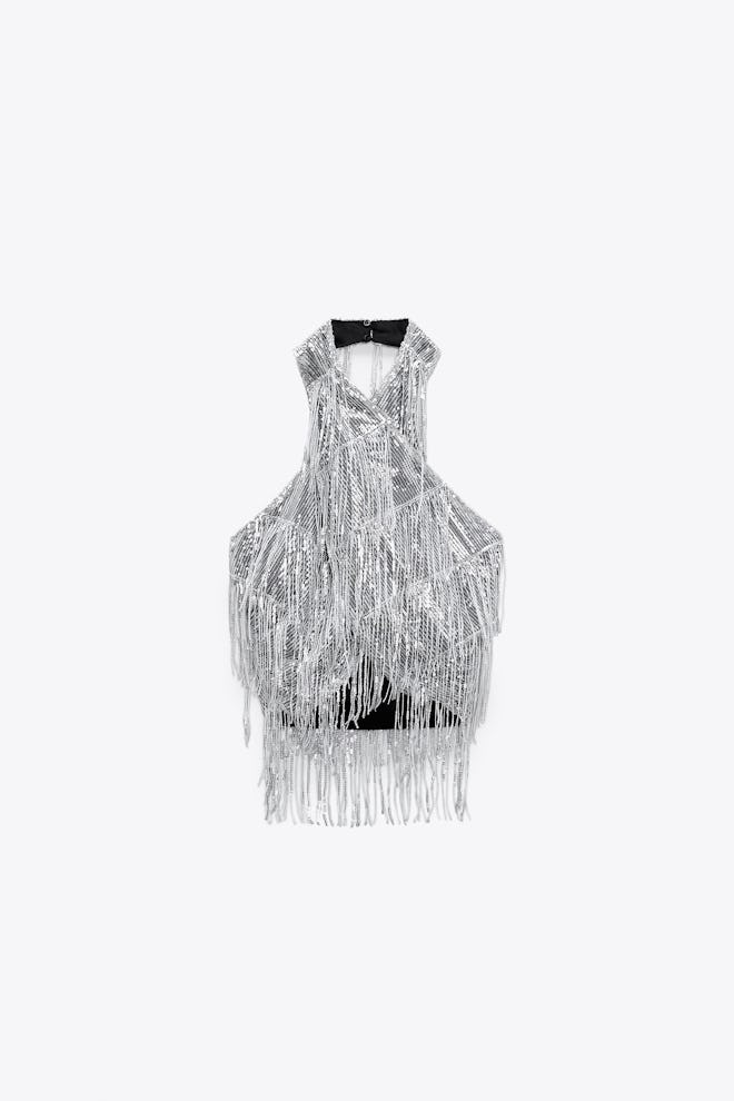 Zara silver fringe halterneck top