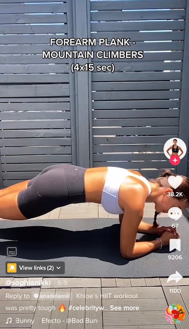 A TikToker shows Khloe Kardashian's HIIT workout on TikTok with planks. 