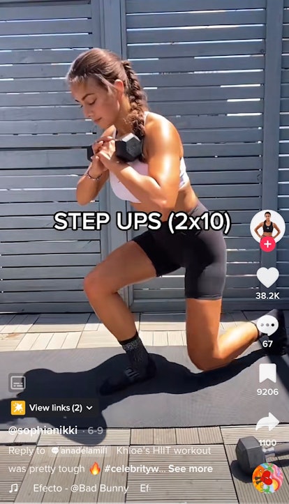 A TikToker shows off Khloe Kardashian's HIIT workout on TikTok, which includes step ups. 