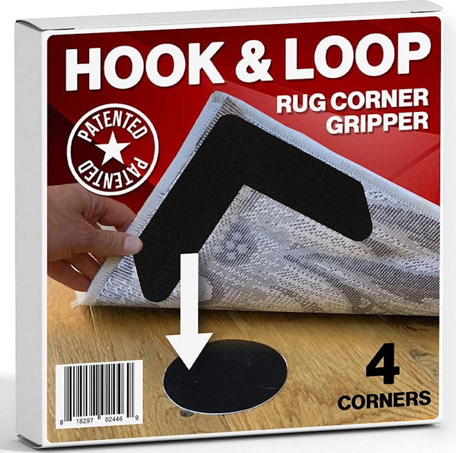 SlipToGrip Hook and Loop Premium L Shape Rug Corner Gripper (4-Pack)