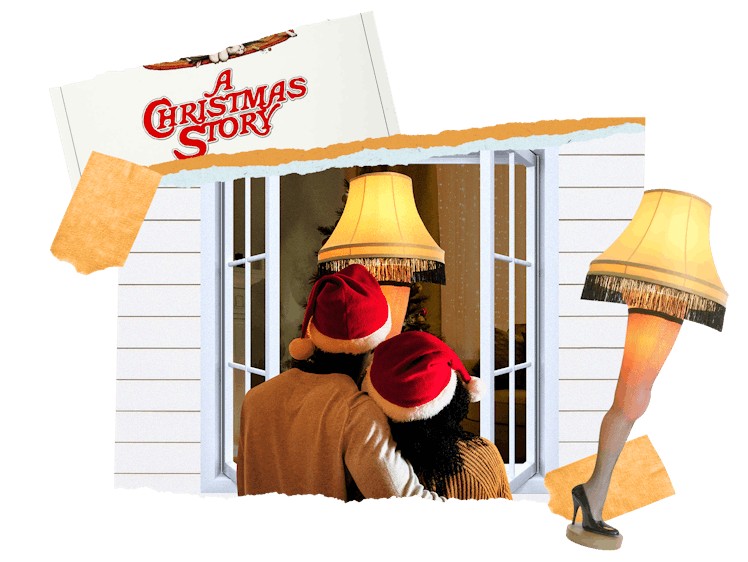 A couple hugged while wearing Santa caps