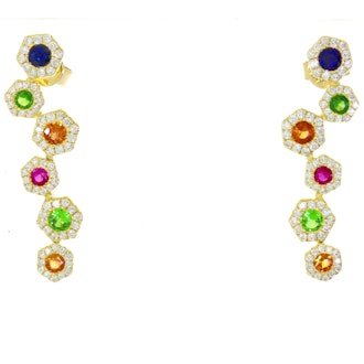 Hexagon Rainbow Sapphire Earrings