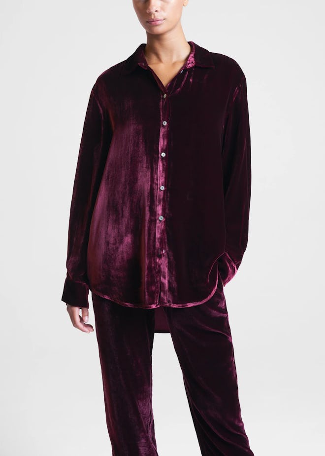 London Mulberry Velvet Pyjama Top