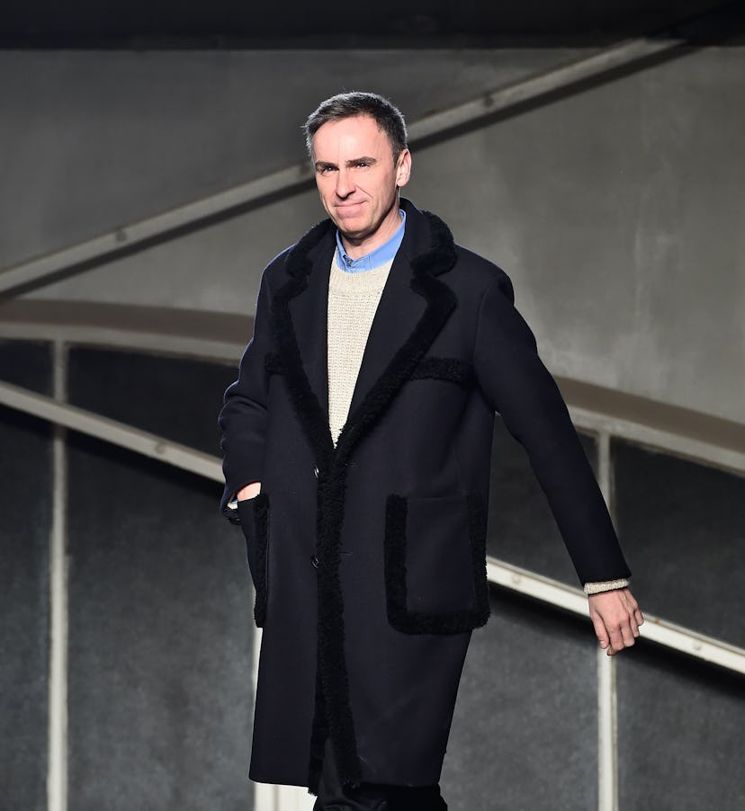 esigner Raf Simons walks the runway during the Raf Simons Menswear Fall/Winter 2016-2017 show as par...