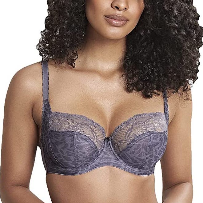 This lacy bra has beautiful detailing, and a variety of underwire cup sizes with side support panels...
