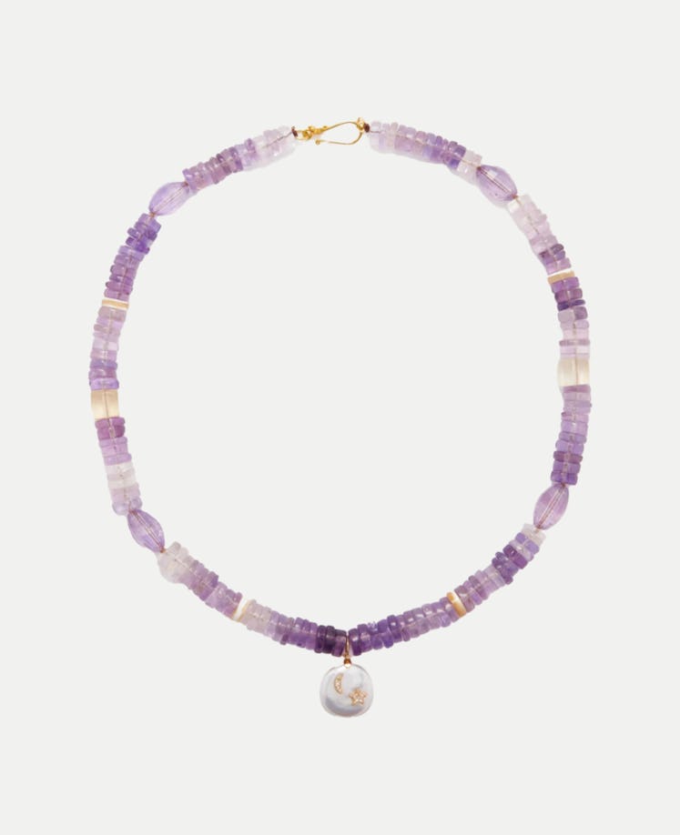 Diamond, Amethyst, Pearl & 14kt Gold Necklace